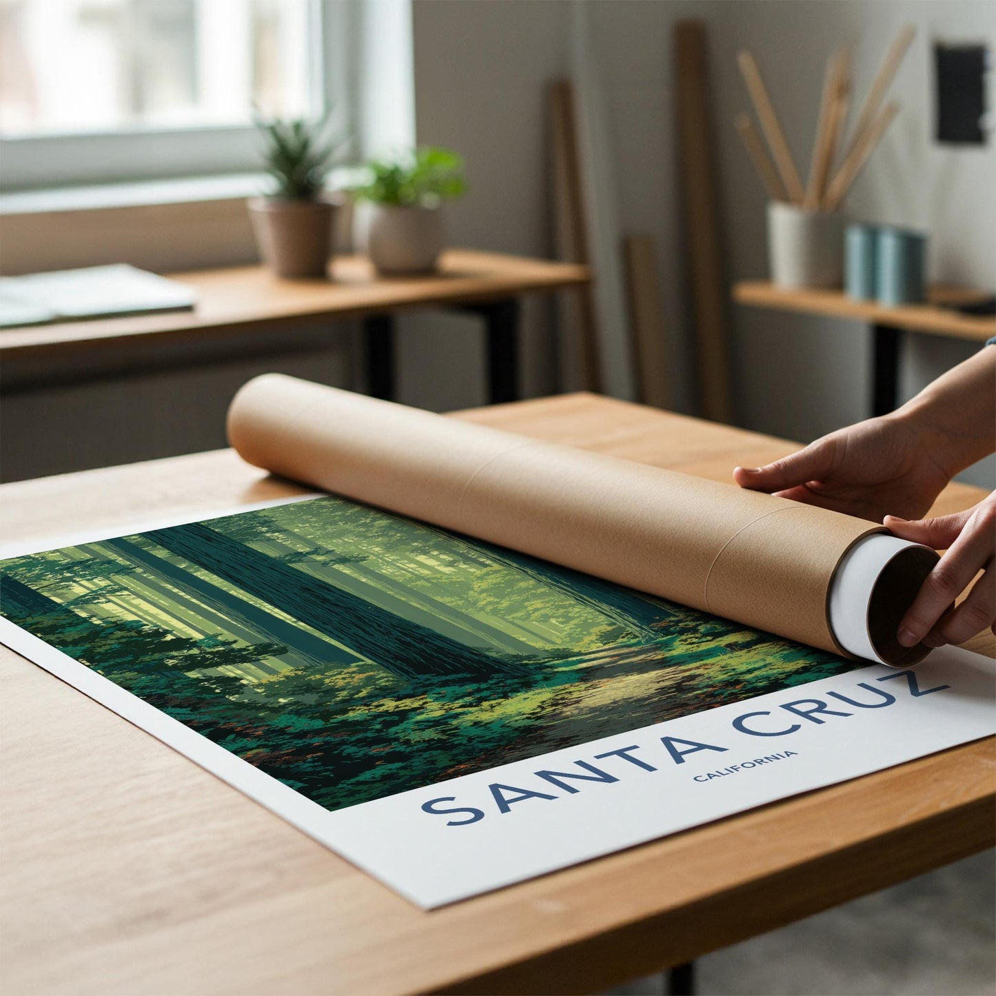 Santa Cruz Poster - California Travel Art - Sun Dappled Path Home Decor