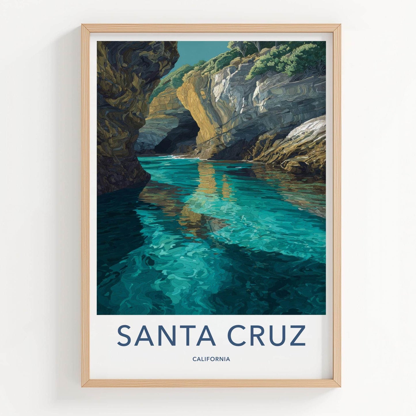 Santa Cruz Poster - California Travel Art - Turquoise Water Caves Wall Decor