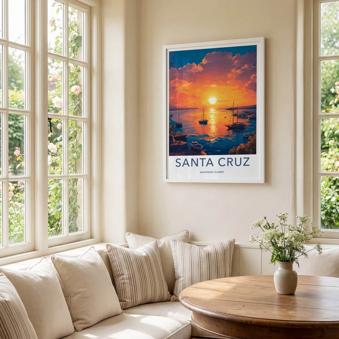 Santa Cruz Poster - Ecuador Travel Art - Vibrant Sunset Harbor Wall Decor