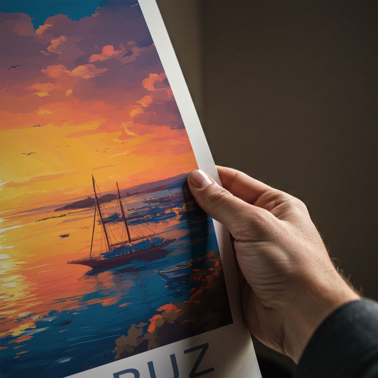 Santa Cruz Poster - Ecuador Travel Art - Vibrant Sunset Harbor Wall Decor