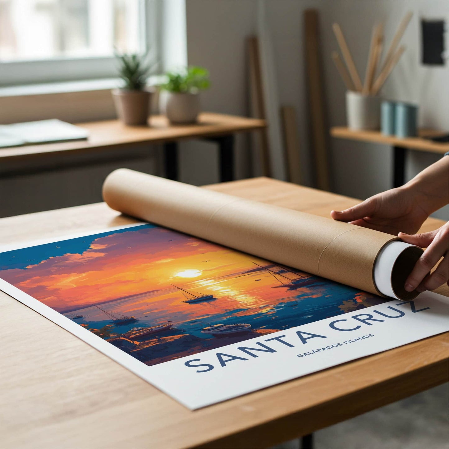 Santa Cruz Poster - Ecuador Travel Art - Vibrant Sunset Harbor Wall Decor