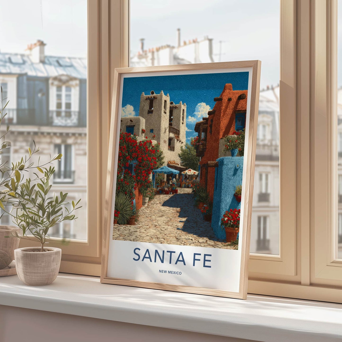Santa Fe Poster - New Mexico Travel Art - Adobe Buildings Red Home Decor