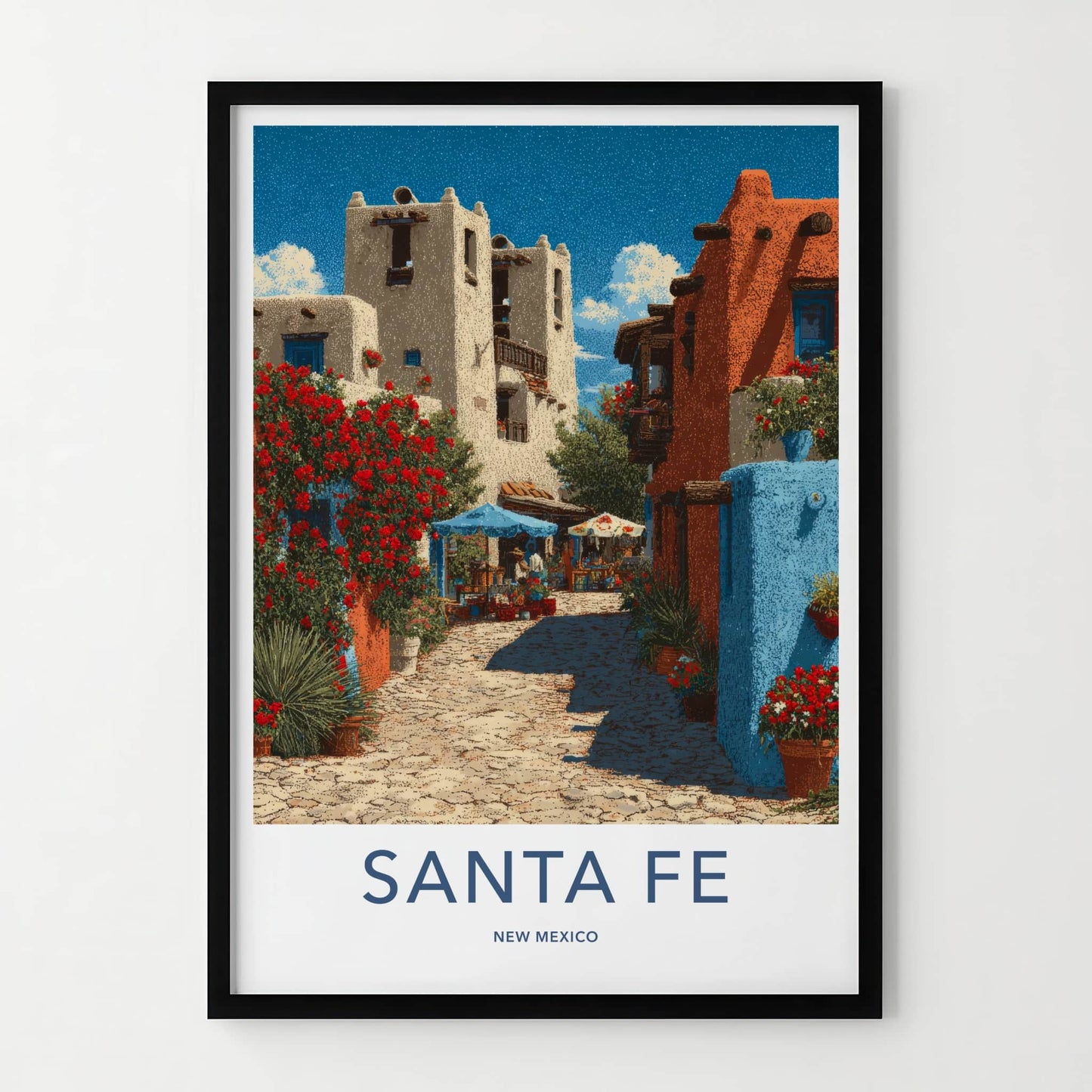 Santa Fe Poster - New Mexico Travel Art - Adobe Buildings Red Home Decor