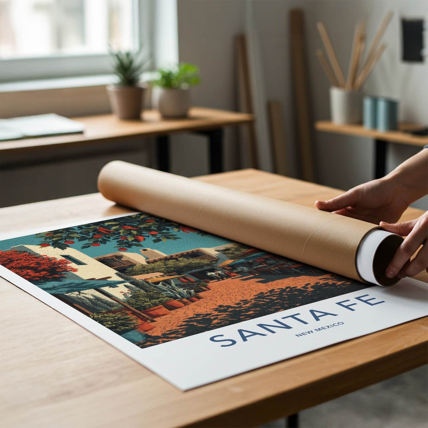 Santa Fe Poster - New Mexico Wall Art - Street Market Lively Home Decor