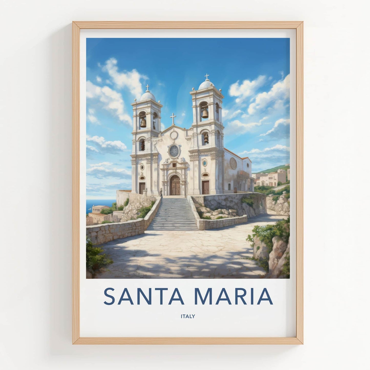 Santa Maria Poster - Italy Travel Art - Bell Towers Steps Home Decor