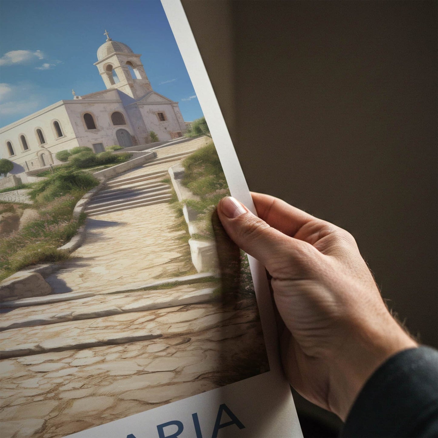 Santa Maria Poster - Italy Travel Art - Coastal Church Pathway Home Decor