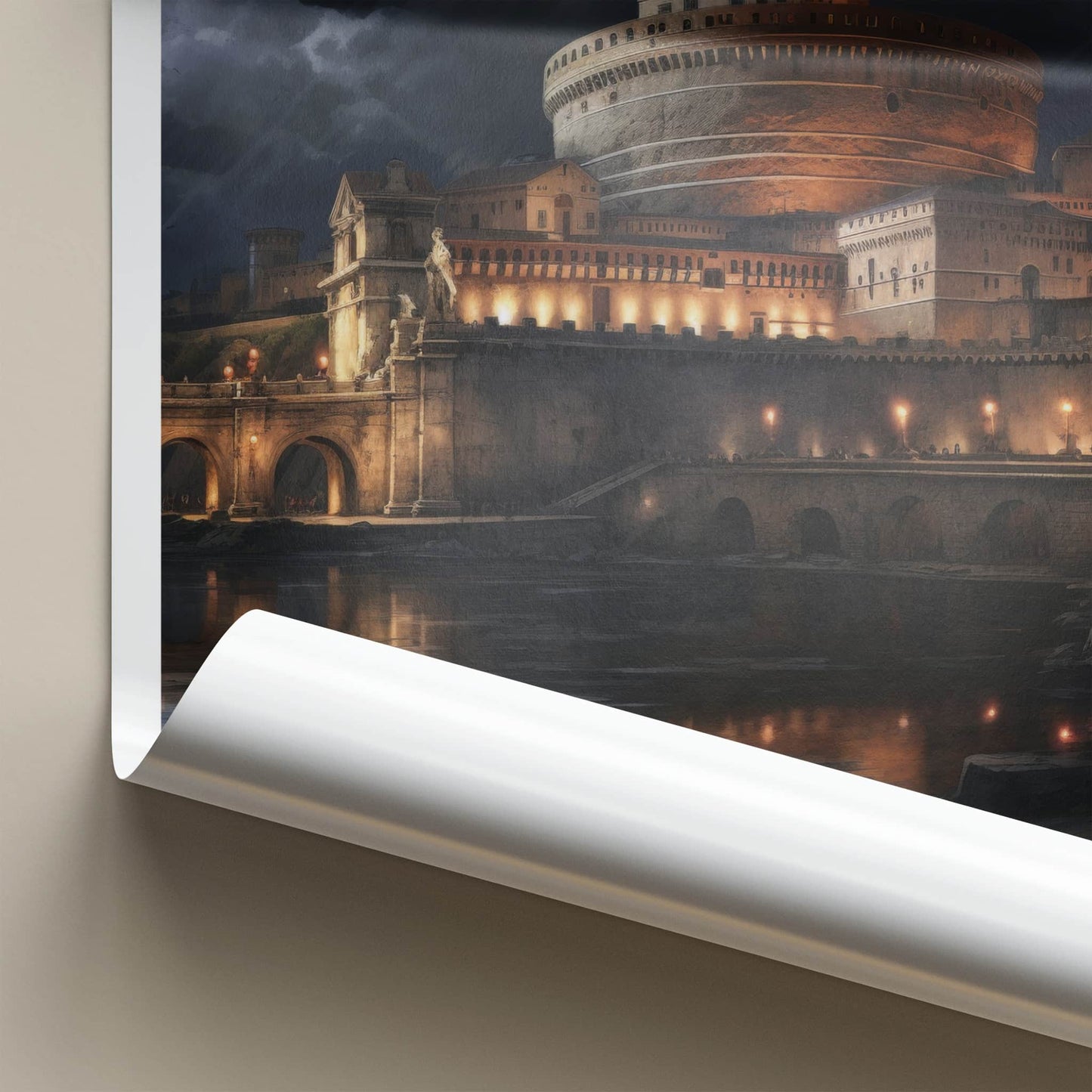 SantAngelo Poster - Italy Travel Art - Stormy Castle River Home Decor