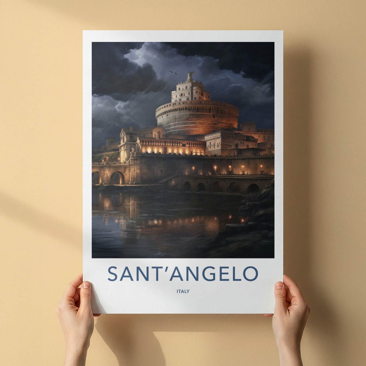 SantAngelo Poster - Italy Travel Art - Stormy Castle River Home Decor