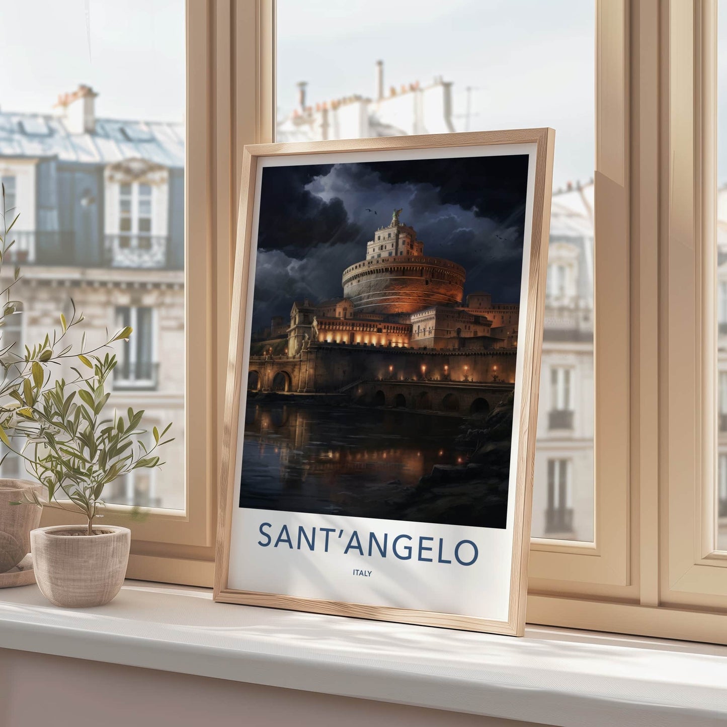 SantAngelo Poster - Italy Travel Art - Stormy Castle River Home Decor