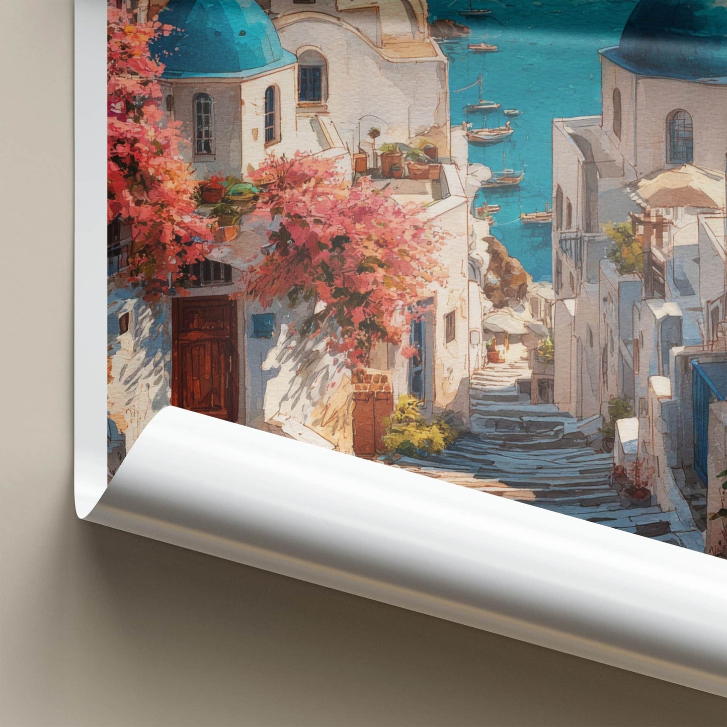 Santorini Poster - Greece Travel Art - Blue Domes Steps Gallery Art