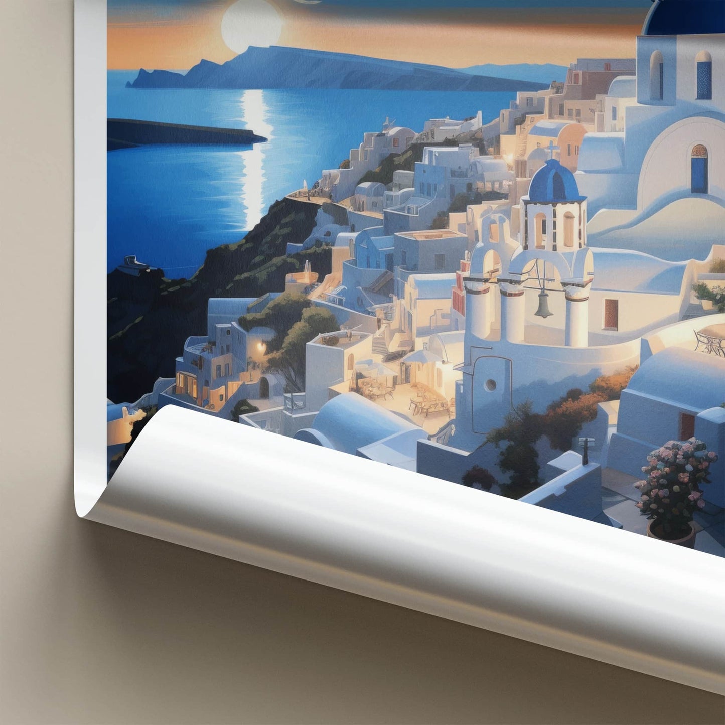 Santorini Poster - Greece Travel Art - Sunset Coastal Village Wall Decor