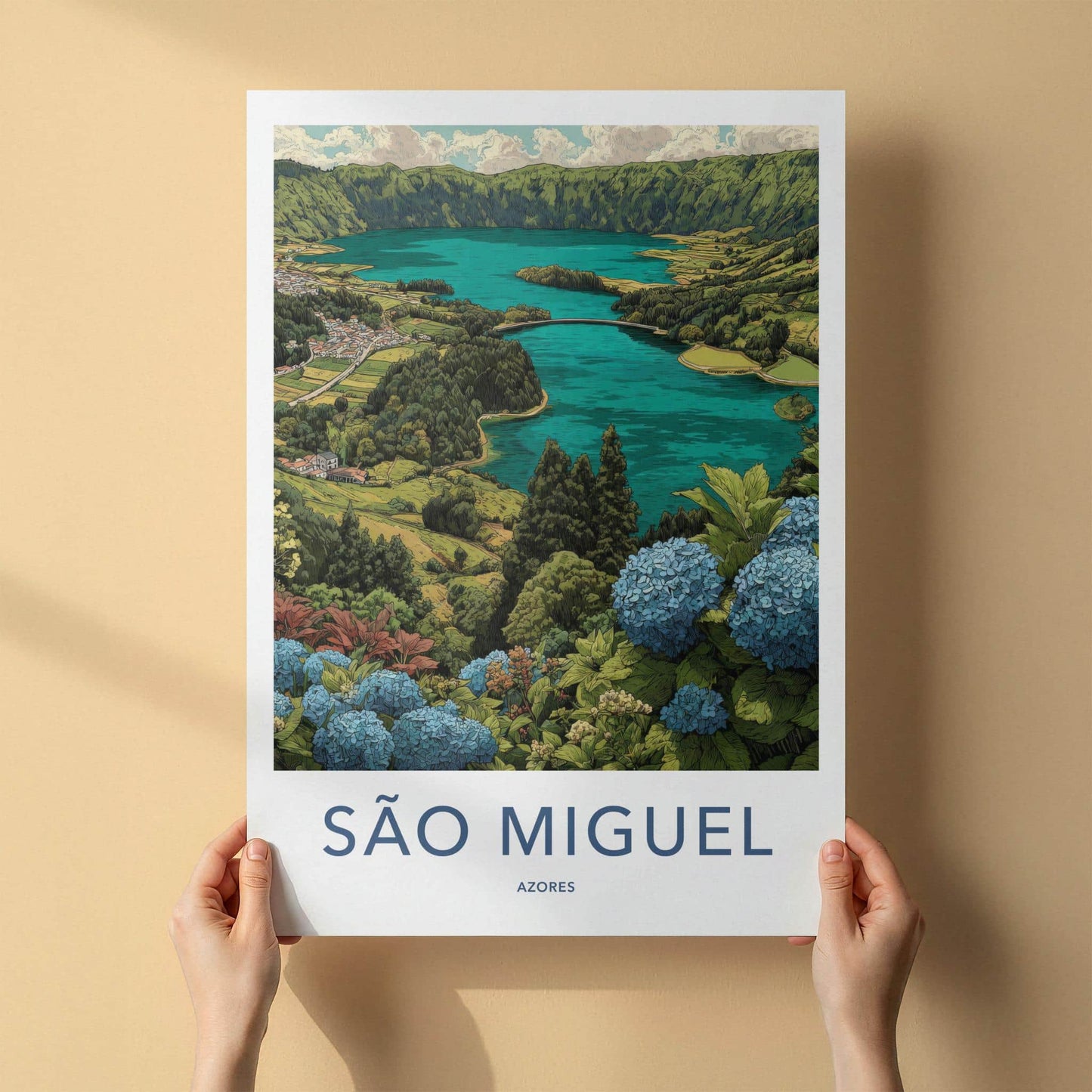 Sao Miguel Poster - Portugal Travel Art - Volcanic Lake View Home Decor
