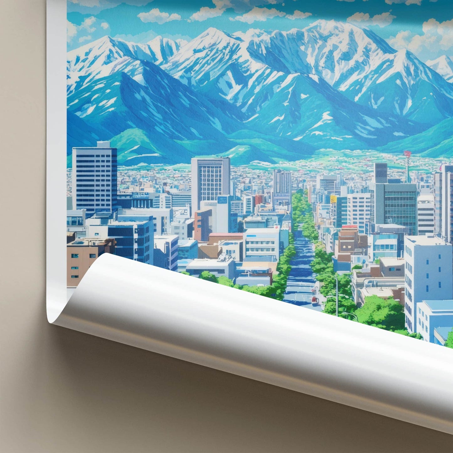 Sapporo Poster - Japan Travel Art - Snowy Mountain Cityscape Home Decor