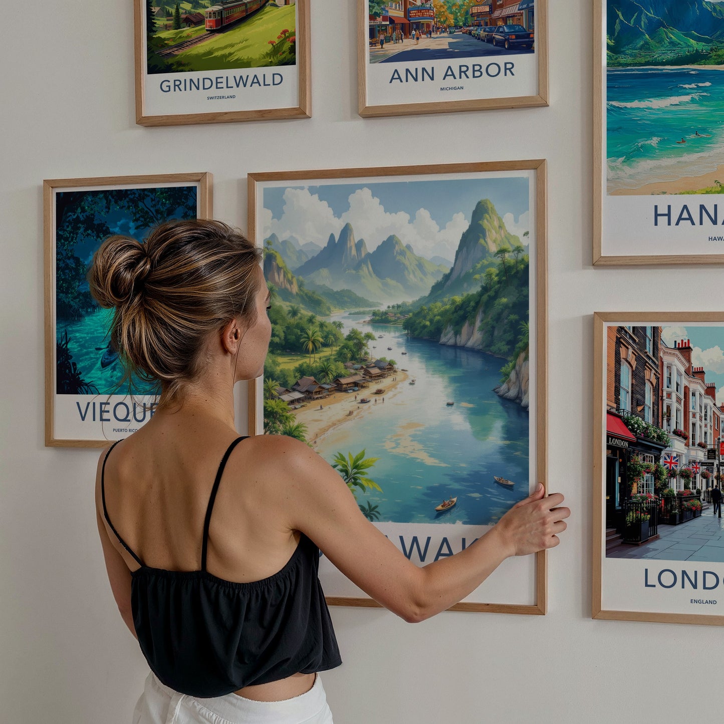 Sarawak Poster - Malaysia Travel Art - Coastal Village Mountains Home Decor