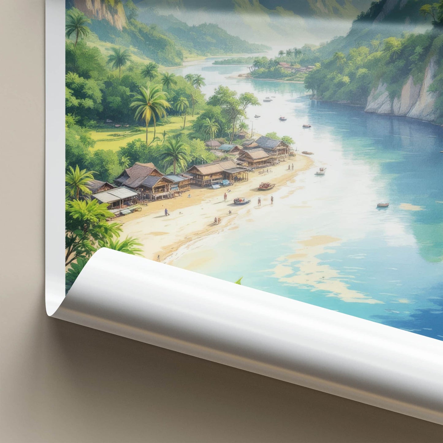 Sarawak Poster - Malaysia Travel Art - Coastal Village Mountains Home Decor