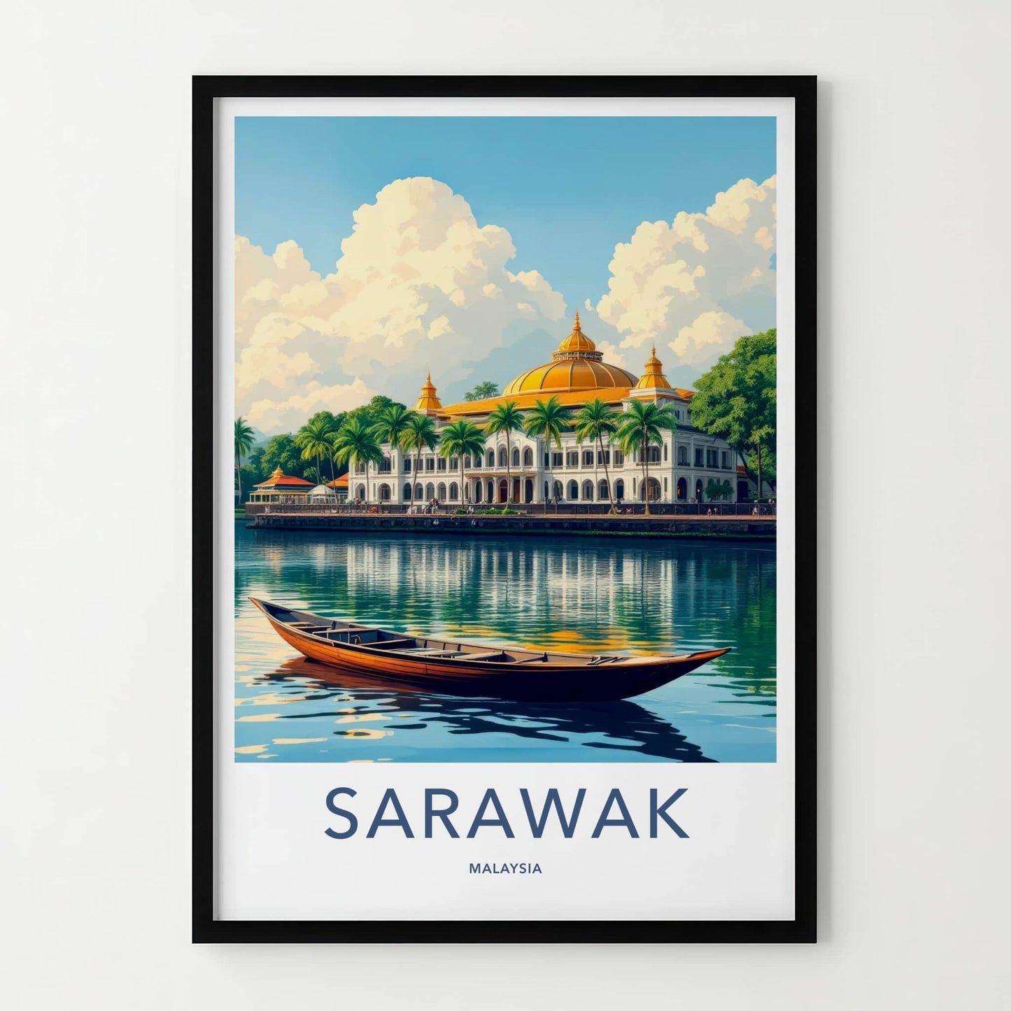 Sarawak Poster - Malaysia Travel Art - Golden Palace River Home Decor