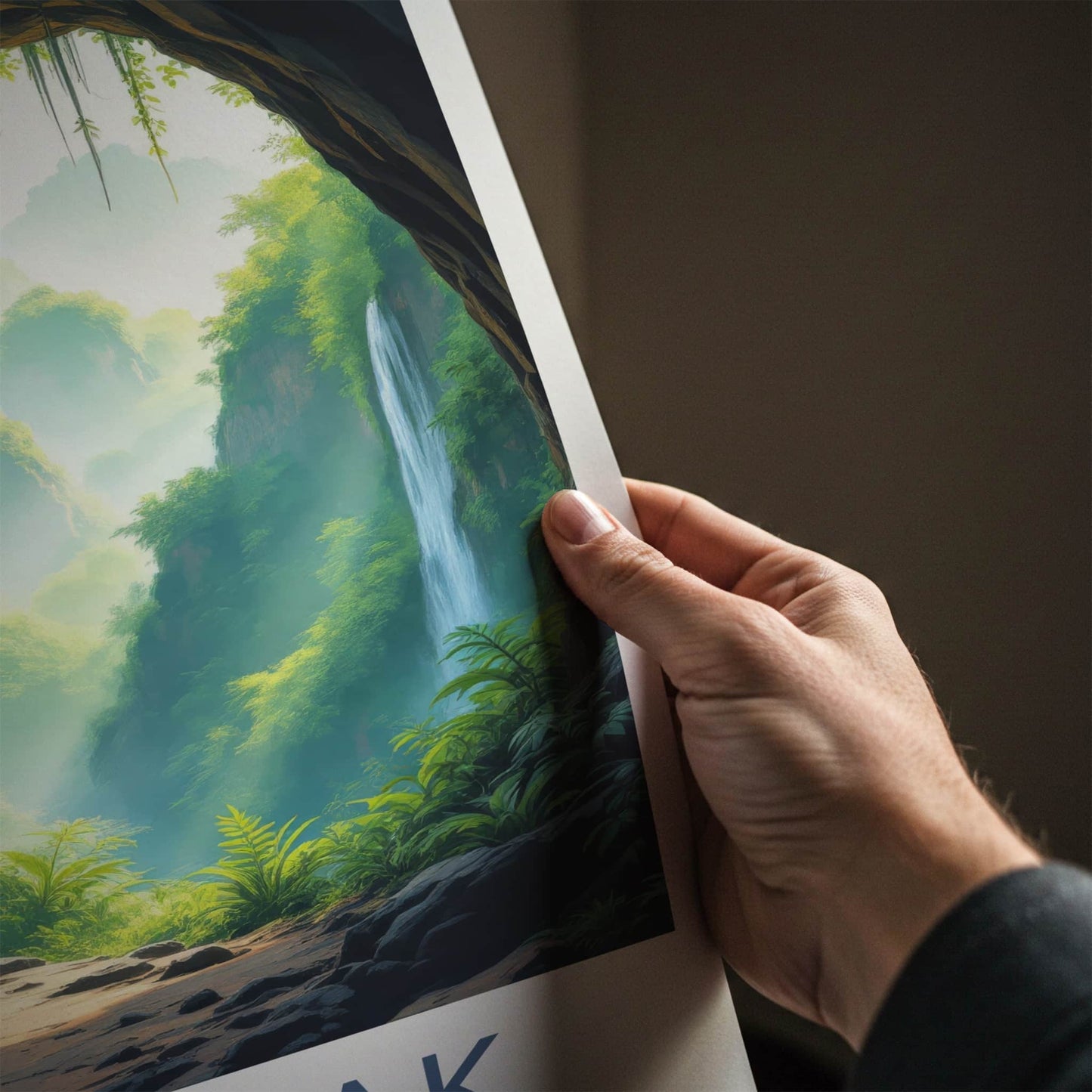 Sarawak Poster - Malaysia Travel Art - Jungle Cave Waterfall Home Decor