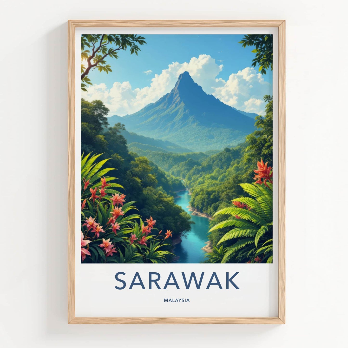 Sarawak Poster - Malaysia Travel Art - Majestic River Jungle Home Decor