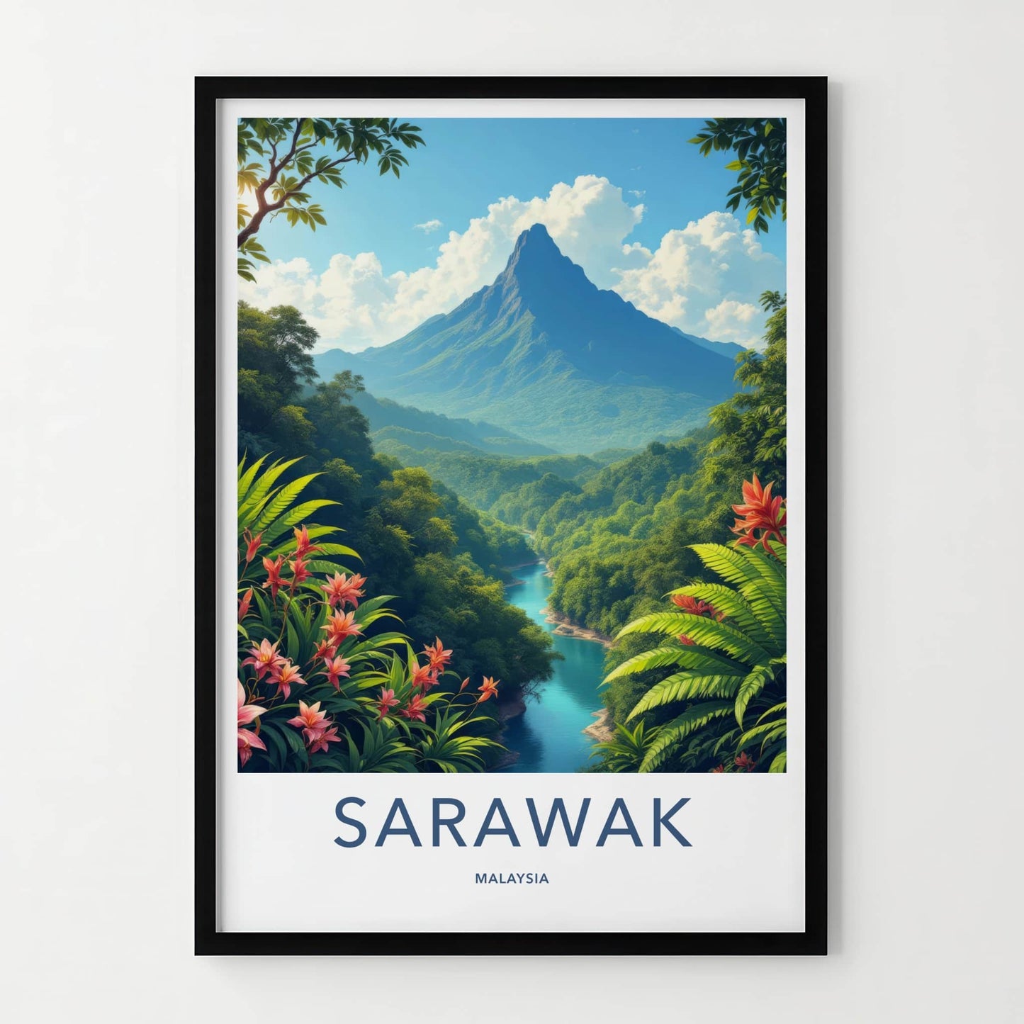 Sarawak Poster - Malaysia Travel Art - Majestic River Jungle Home Decor