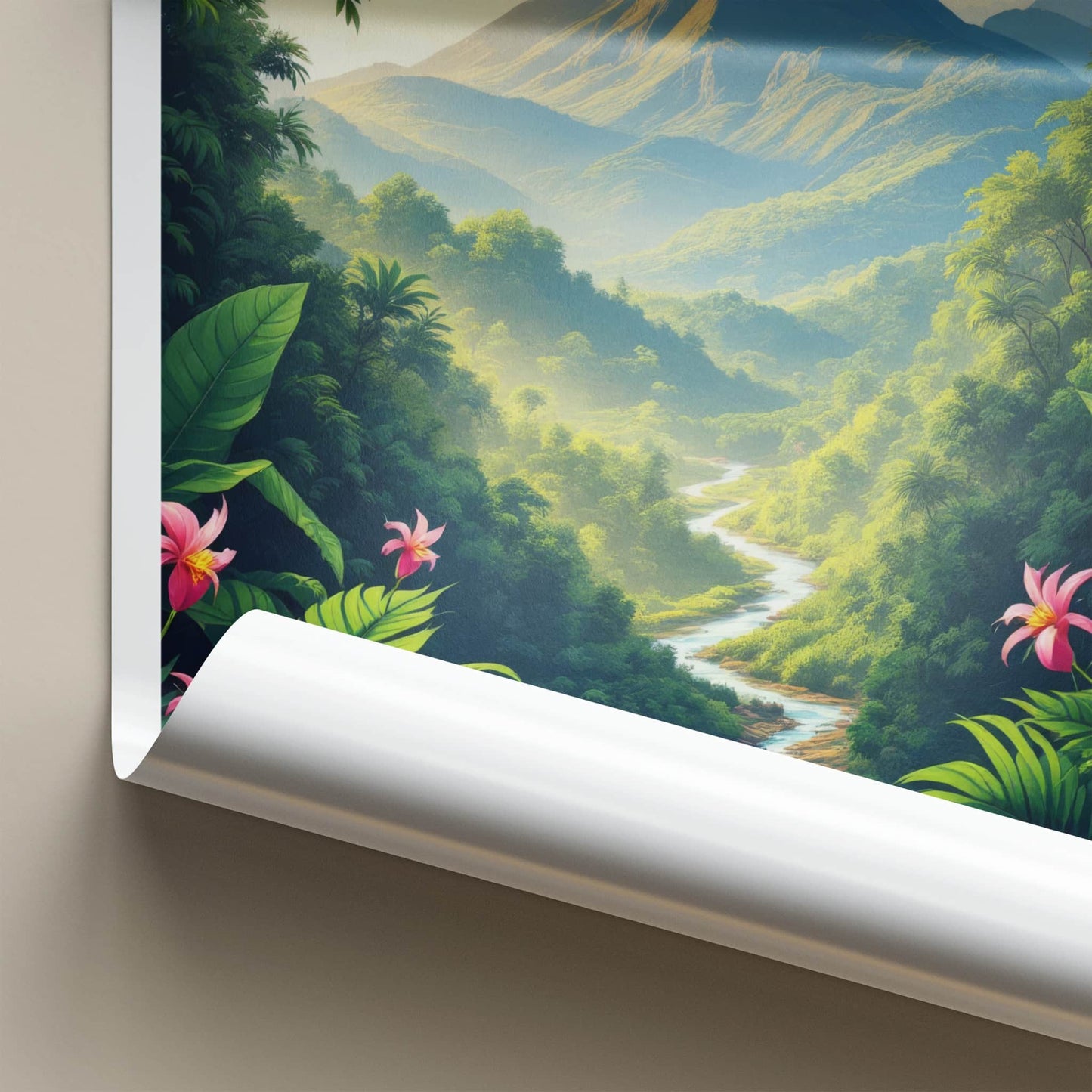 Sarawak Poster - Malaysia Travel Art - Towering Mountain Winding River Home Decor