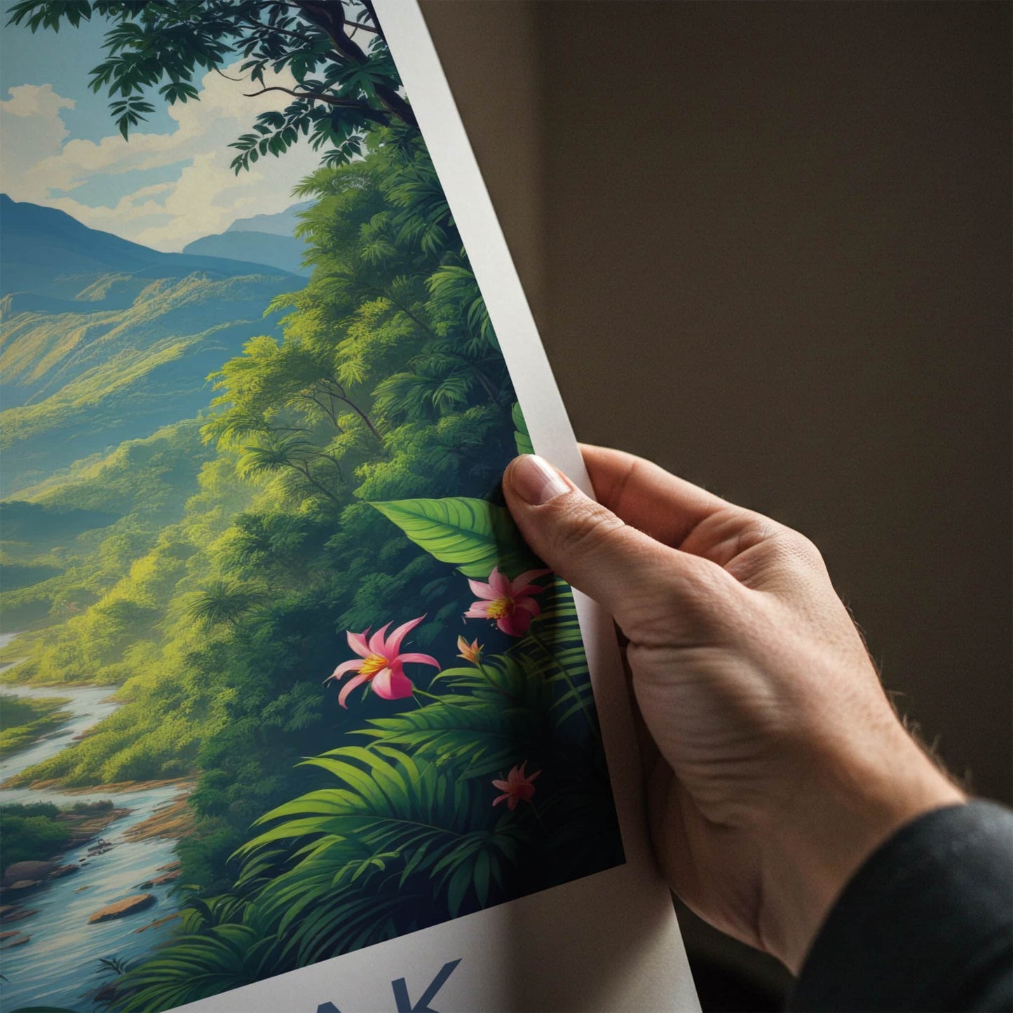 Sarawak Poster - Malaysia Travel Art - Towering Mountain Winding River Home Decor