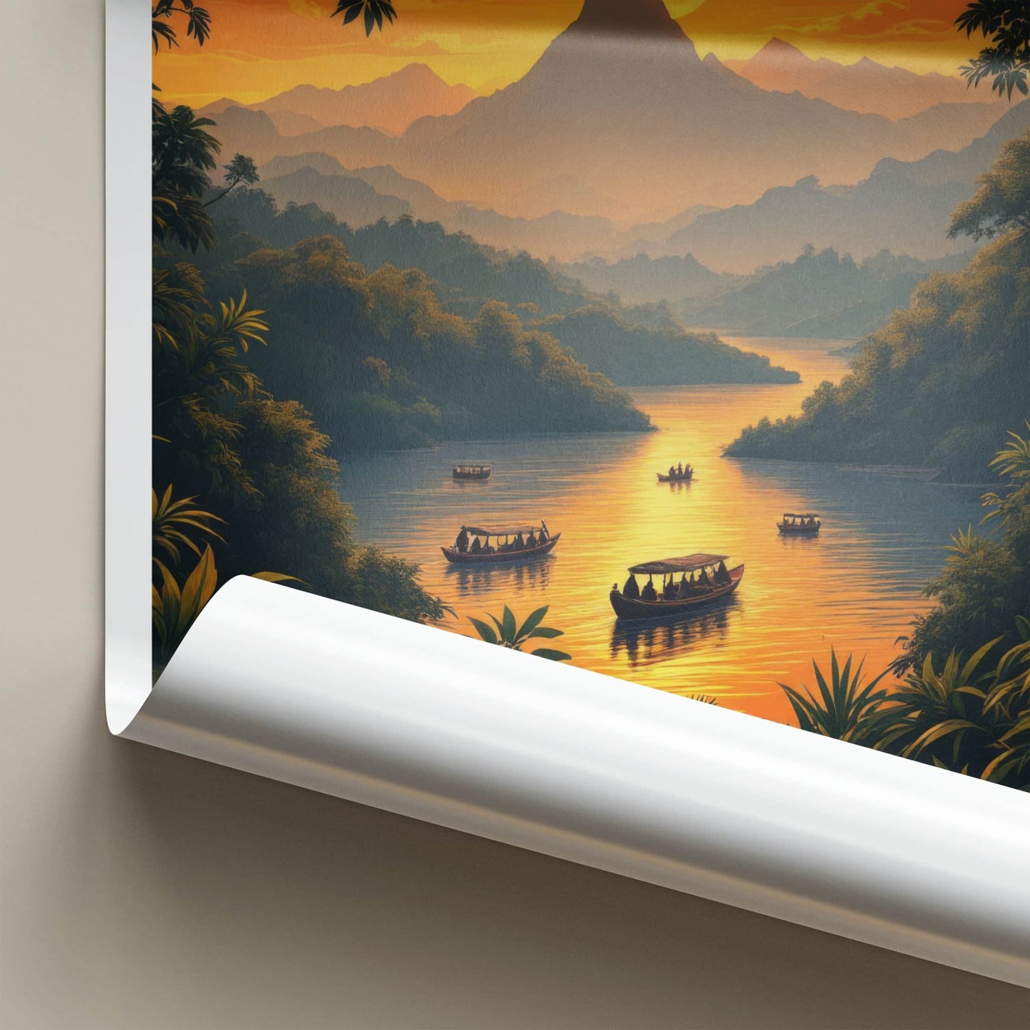 Sarawak Poster - Malaysia Travel Art - Tropical River Boats Wall Decor