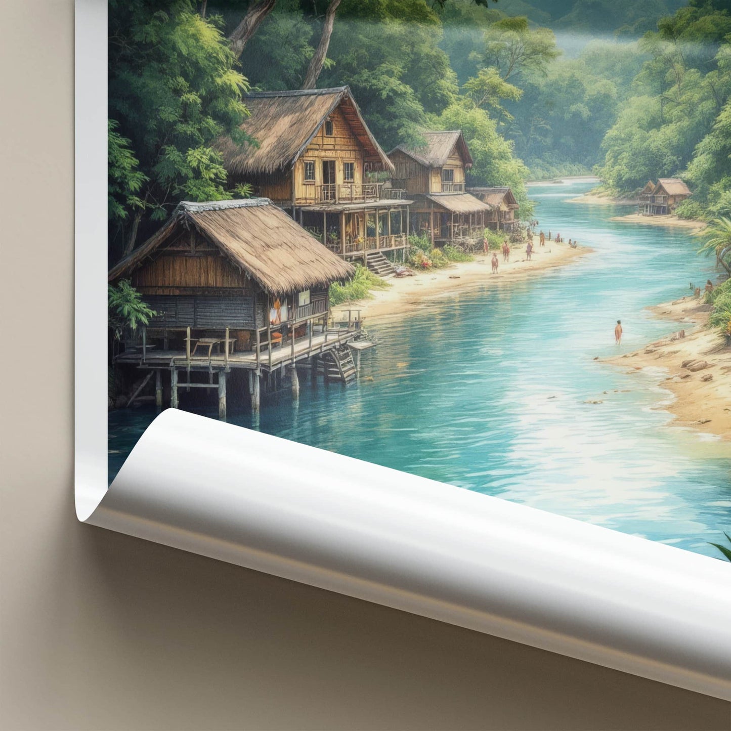 Sarawak Poster - Malaysia Travel Art - Tropical River Village Home Decor