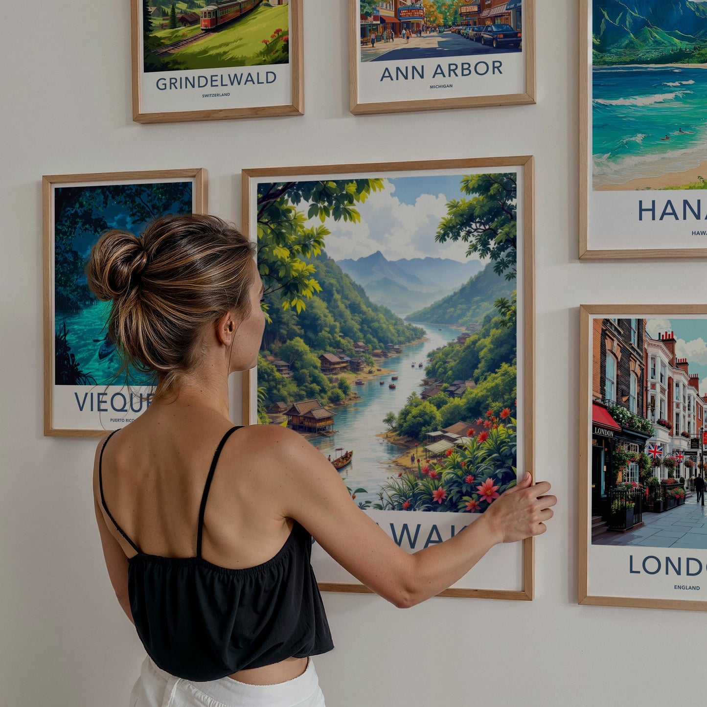 Sarawak Poster - Malaysia Travel Print - Lush River Village Lounge Decor