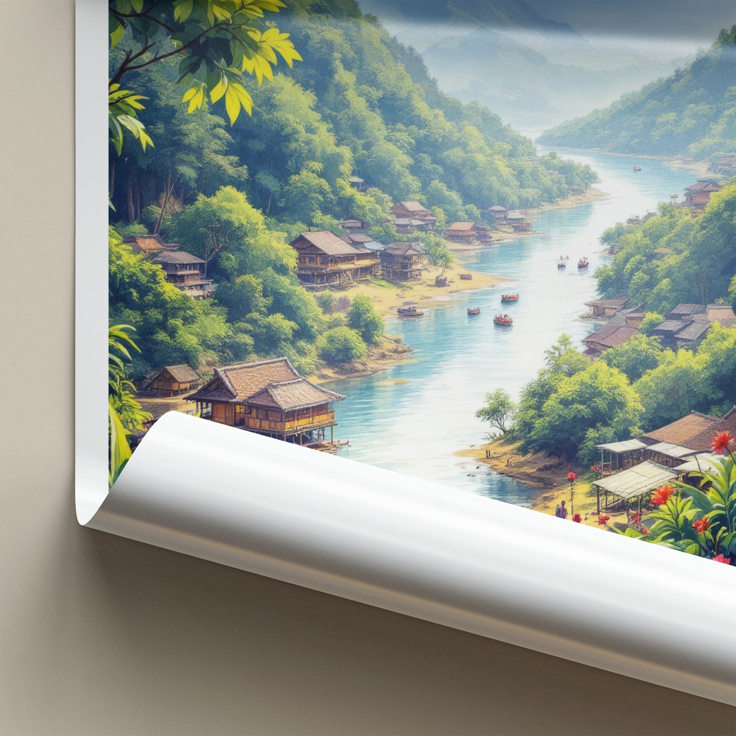 Sarawak Poster - Malaysia Travel Print - Lush River Village Lounge Decor