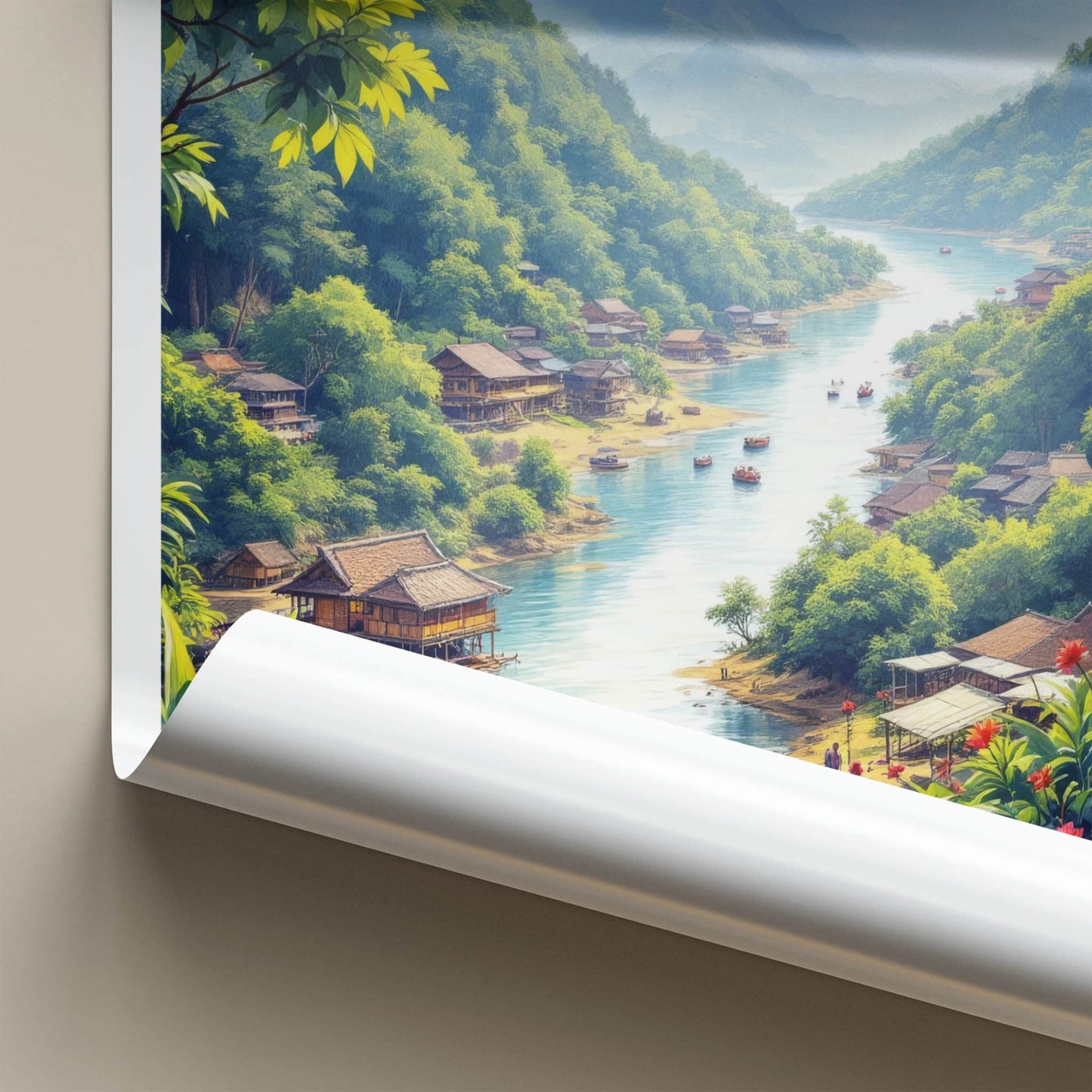 Sarawak Poster - Malaysia Travel Print - Lush River Village Lounge Decor