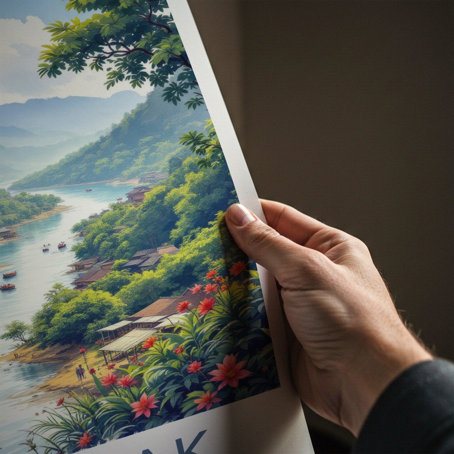 Sarawak Poster - Malaysia Travel Print - Lush River Village Lounge Decor