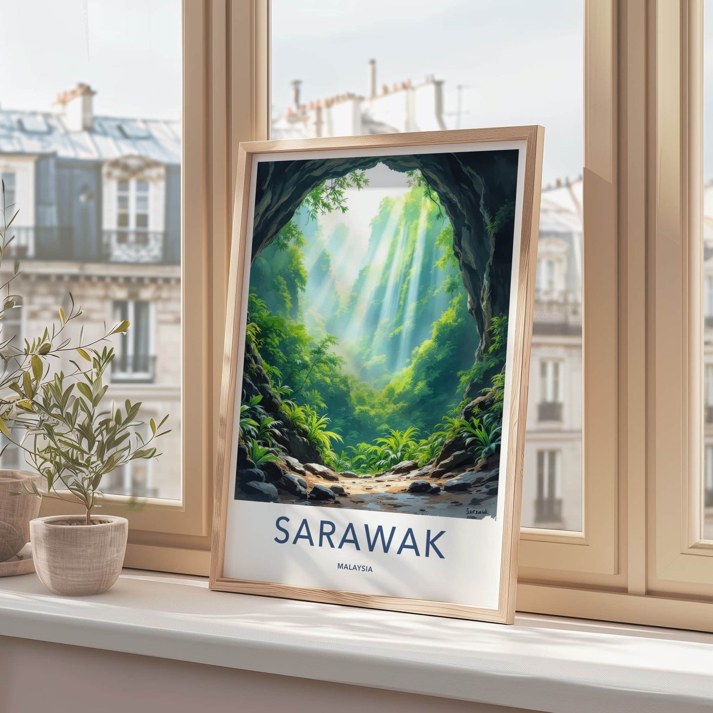 Sarawak Poster - Malaysia Wall Art - Sunlit Jungle Cave Home Decor