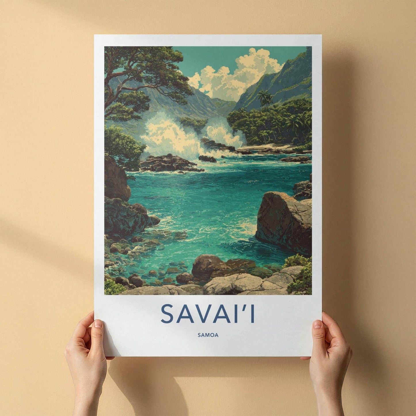 Savaii Poster - Samoa Travel Art - Tropical Coastal Waves Home Decor
