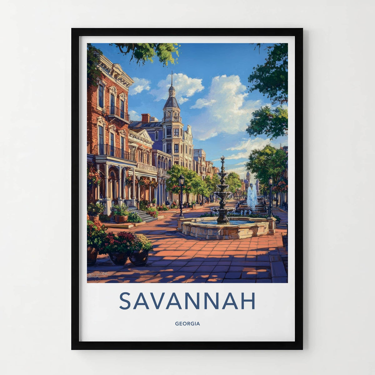 Savannah Poster - Georgia Travel Art - Historic City Fountains Home Decor