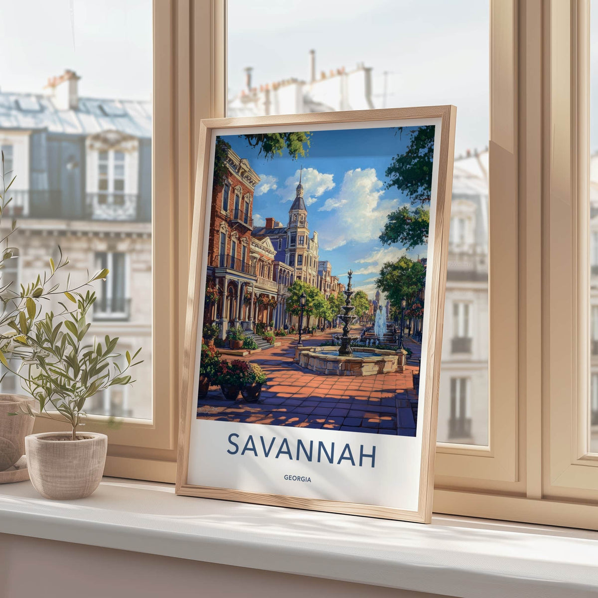 Savannah Poster - Georgia Travel Art - Historic City Fountains Home Decor