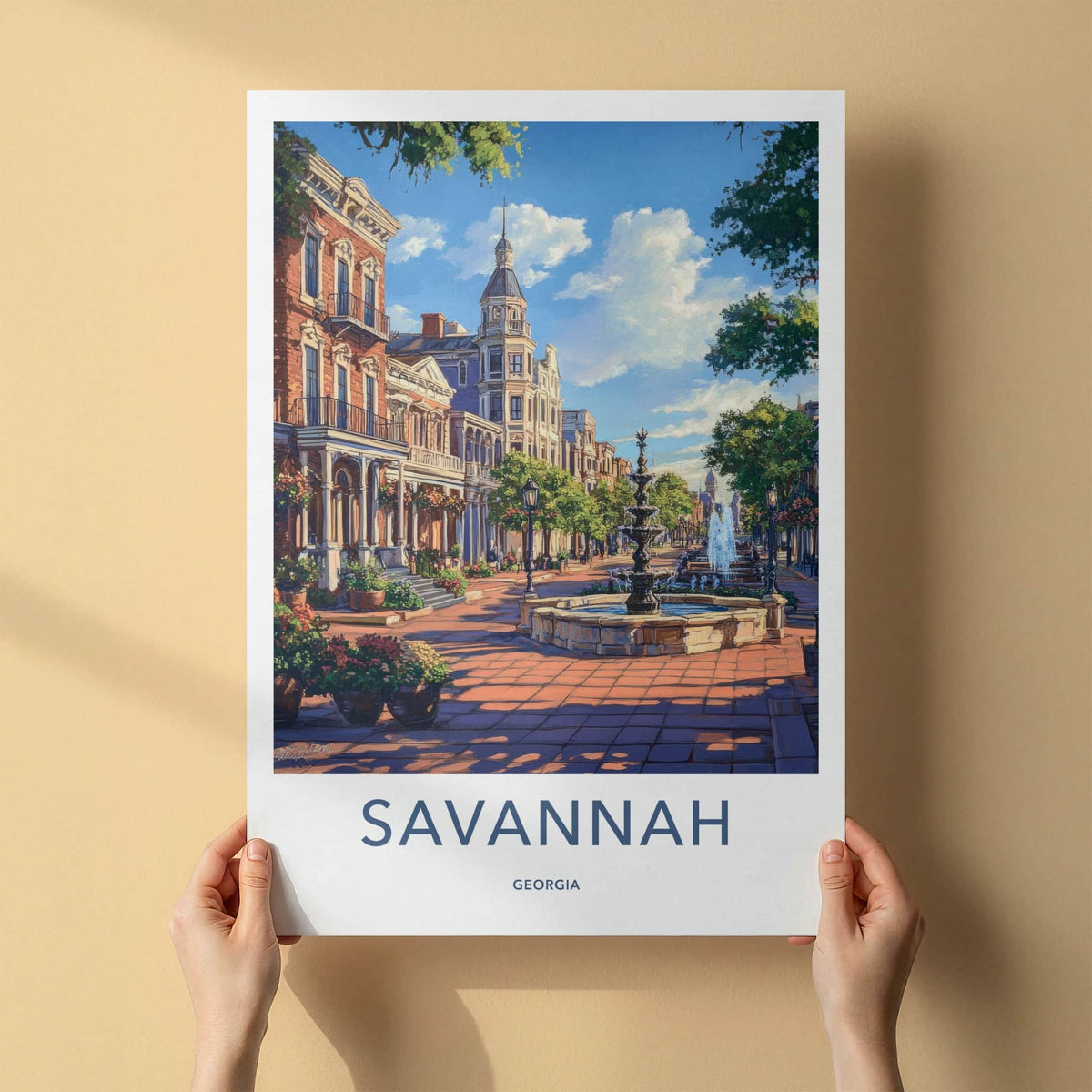 Savannah Poster - Georgia Travel Art - Historic City Fountains Home Decor
