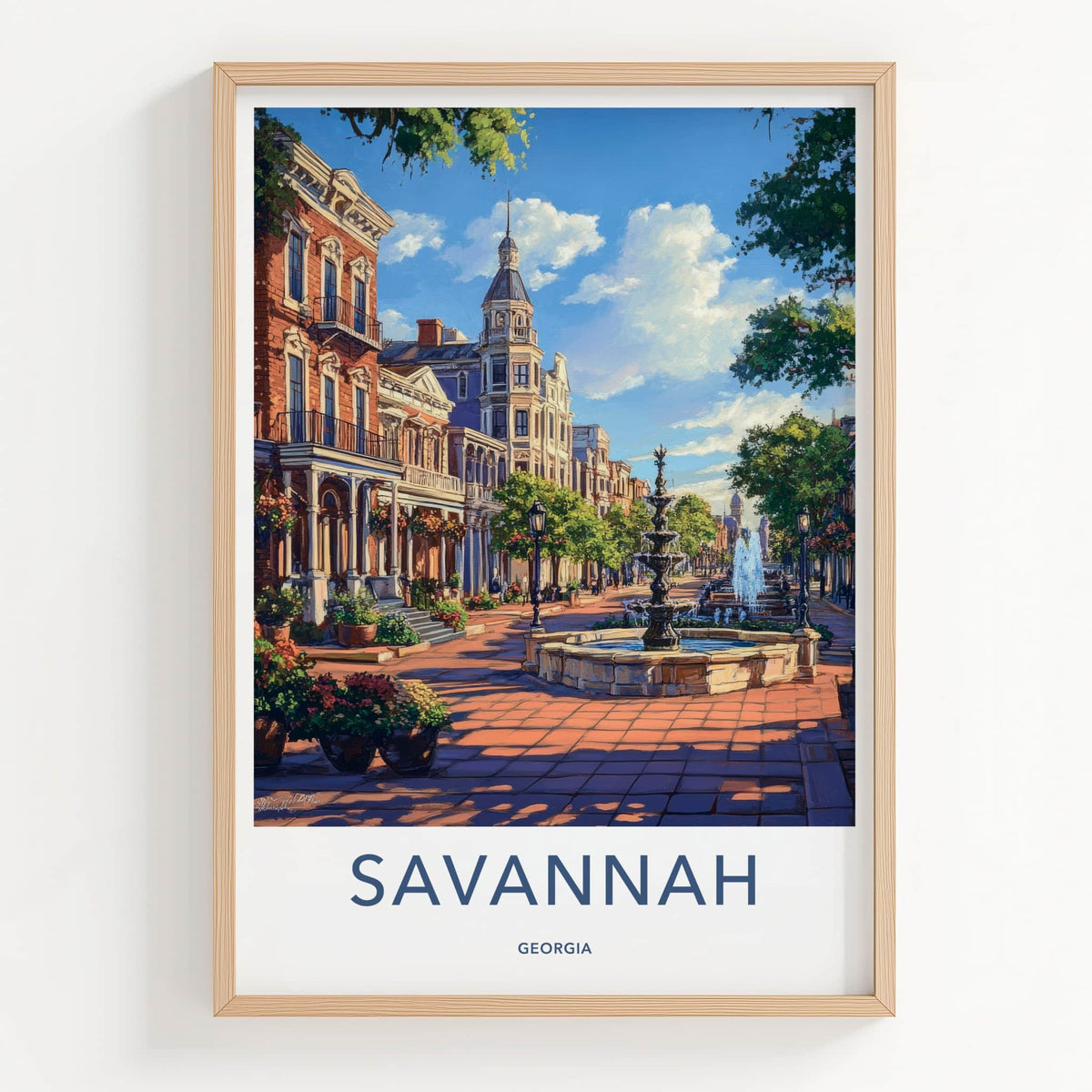 Savannah Poster - Georgia Travel Art - Historic City Fountains Home Decor