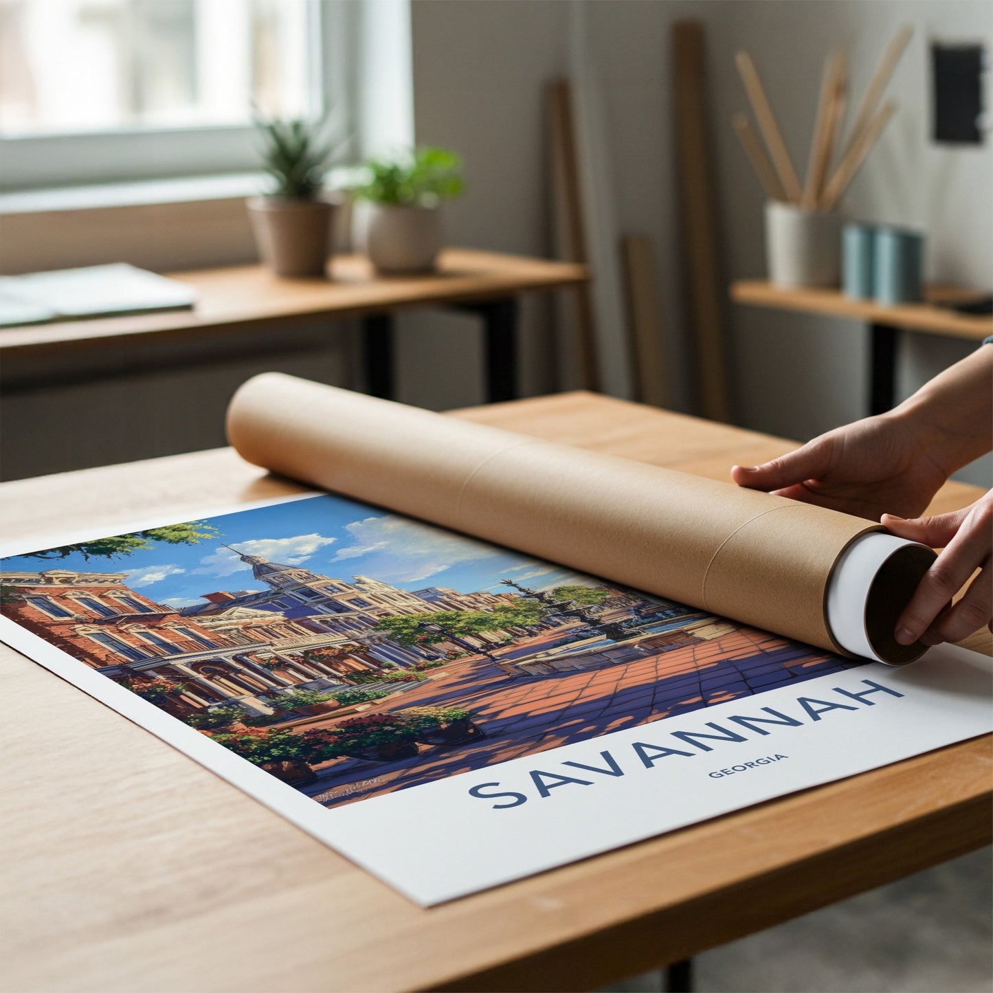 Savannah Poster - Georgia Travel Art - Historic City Fountains Home Decor