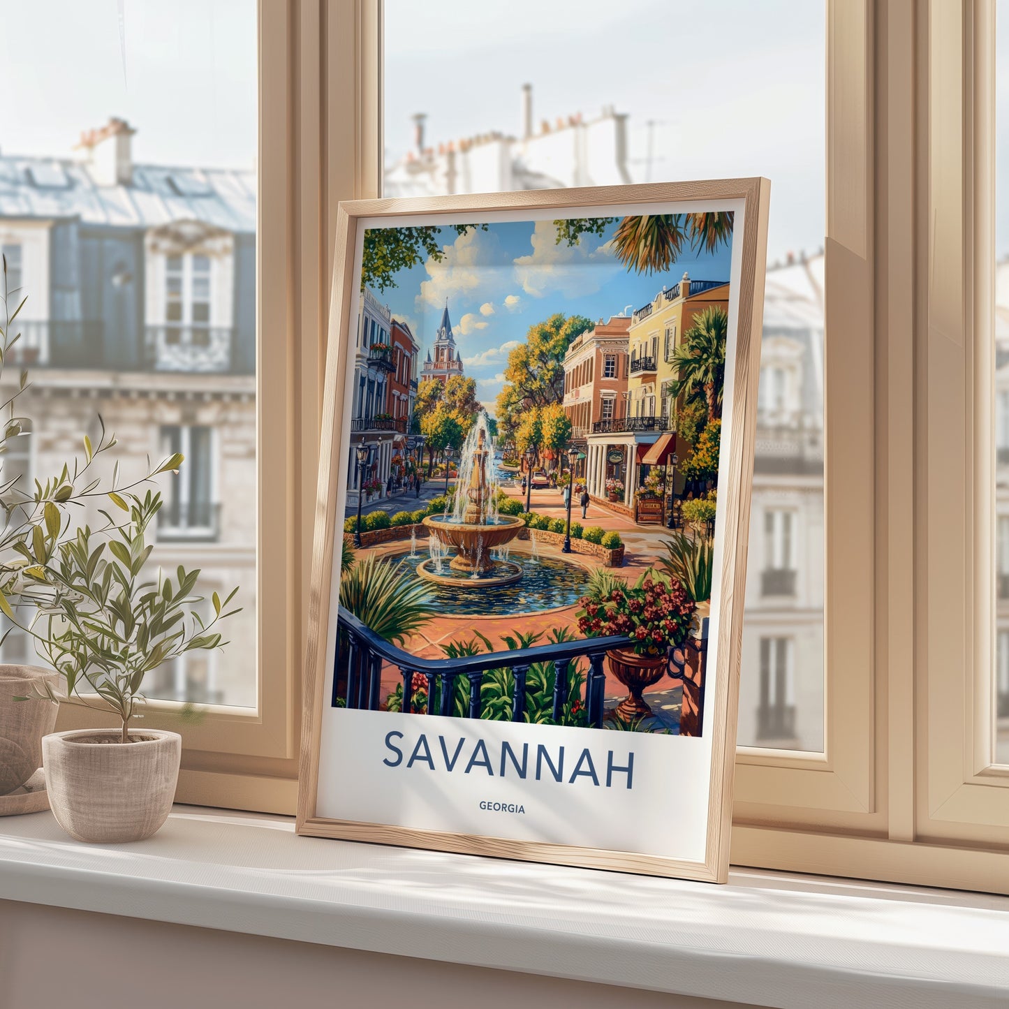 Savannah Poster - Georgia Travel Art - Historic Fountain Street Home Decor