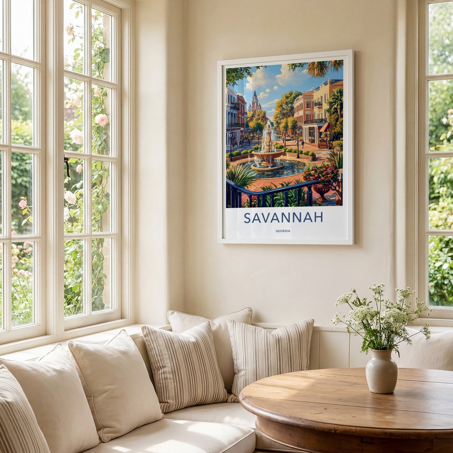 Savannah Poster - Georgia Travel Art - Historic Fountain Street Home Decor