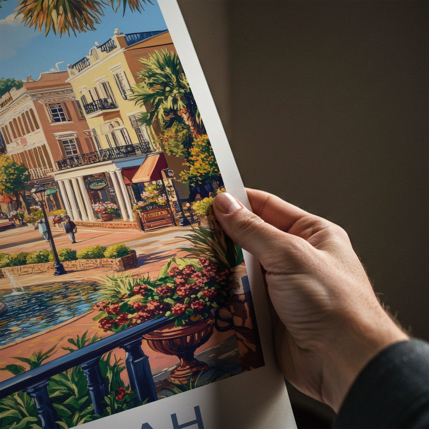 Savannah Poster - Georgia Travel Art - Historic Fountain Street Home Decor