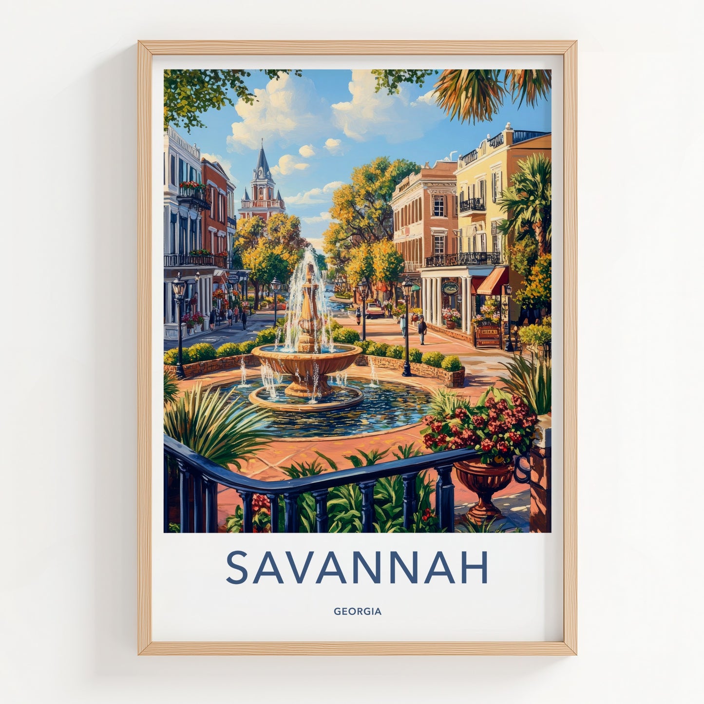 Savannah Poster - Georgia Travel Art - Historic Fountain Street Home Decor