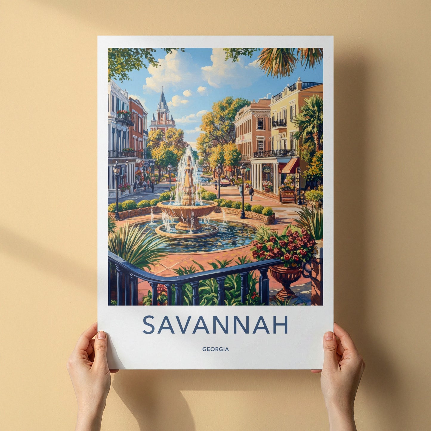 Savannah Poster - Georgia Travel Art - Historic Fountain Street Home Decor