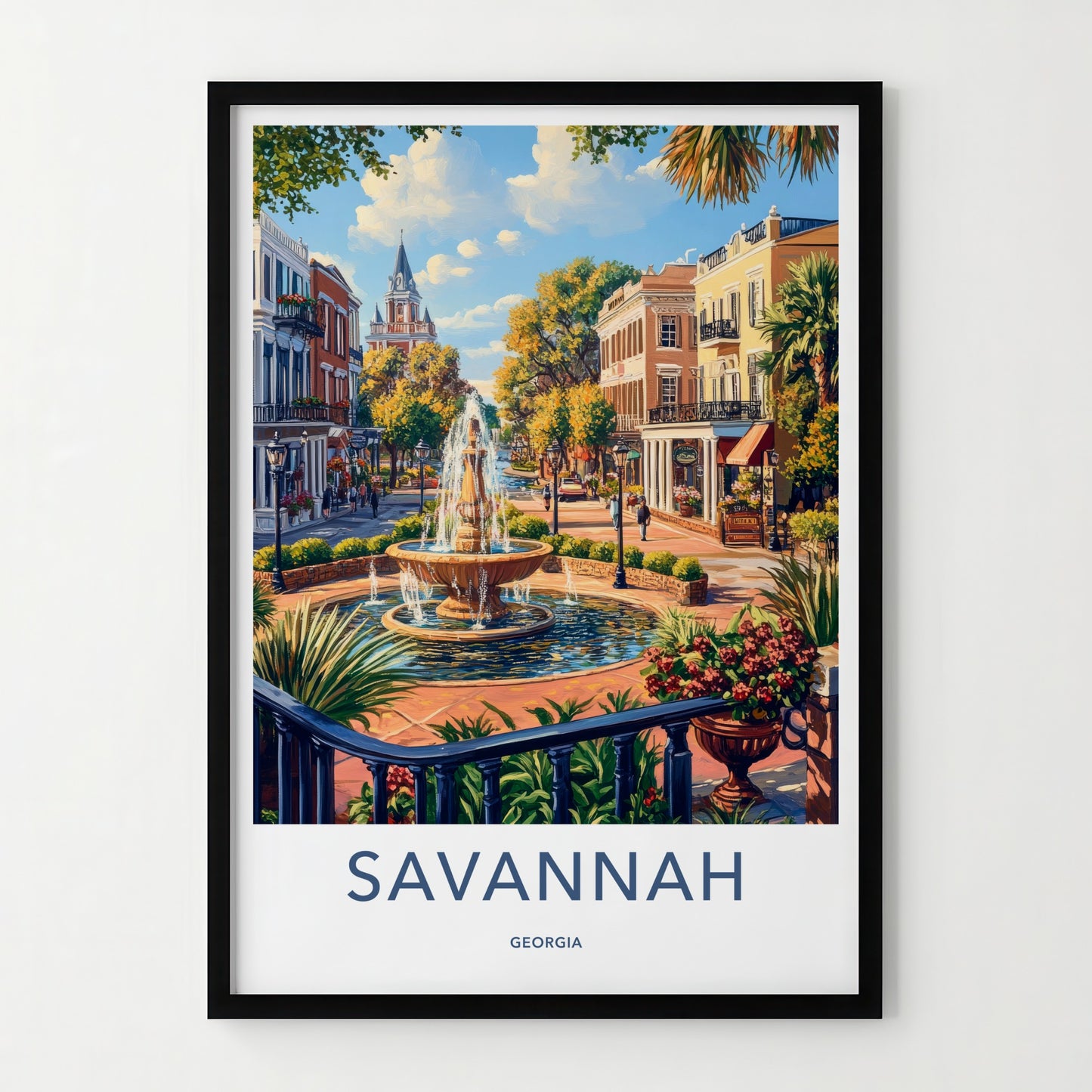Savannah Poster - Georgia Travel Art - Historic Fountain Street Home Decor