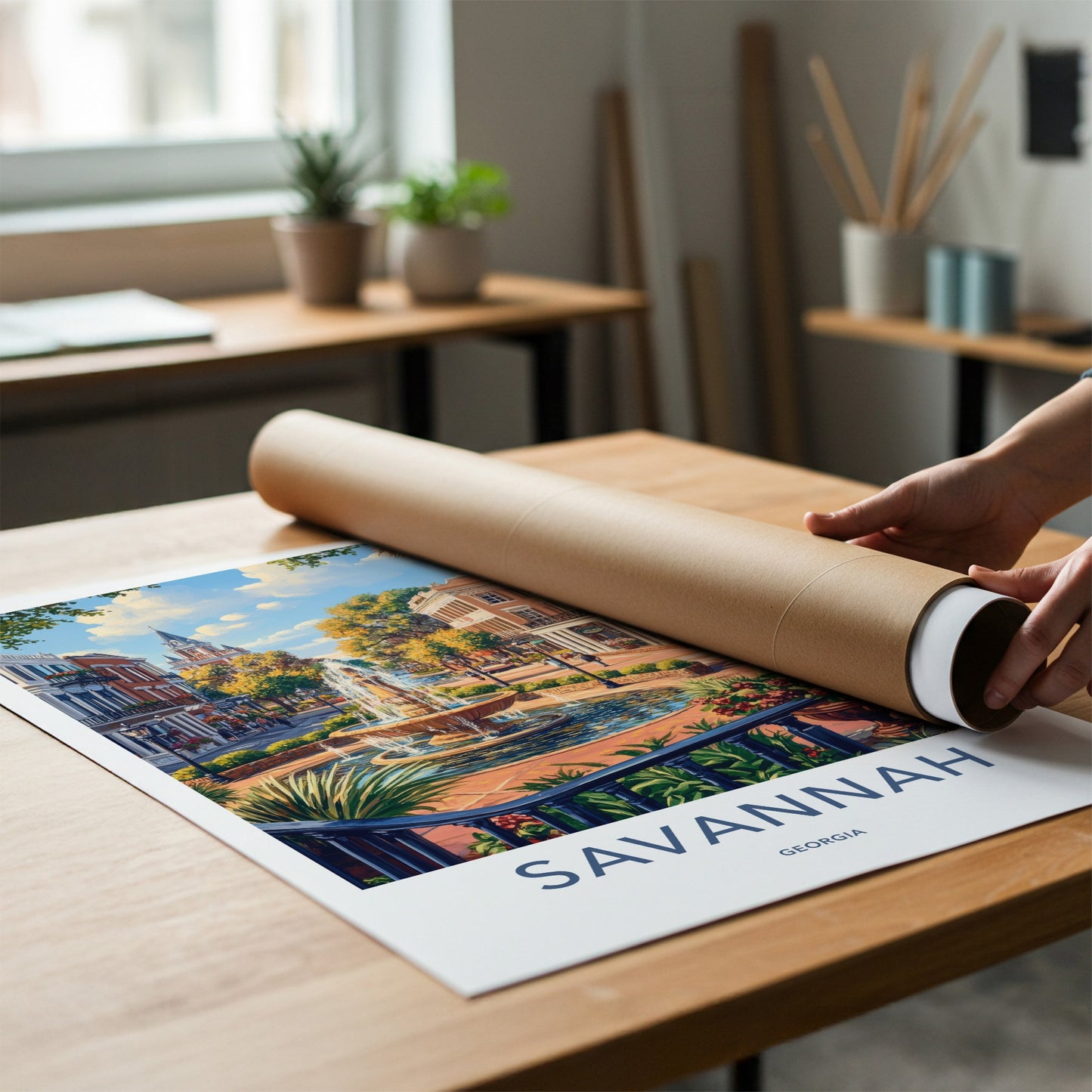 Savannah Poster - Georgia Travel Art - Historic Fountain Street Home Decor