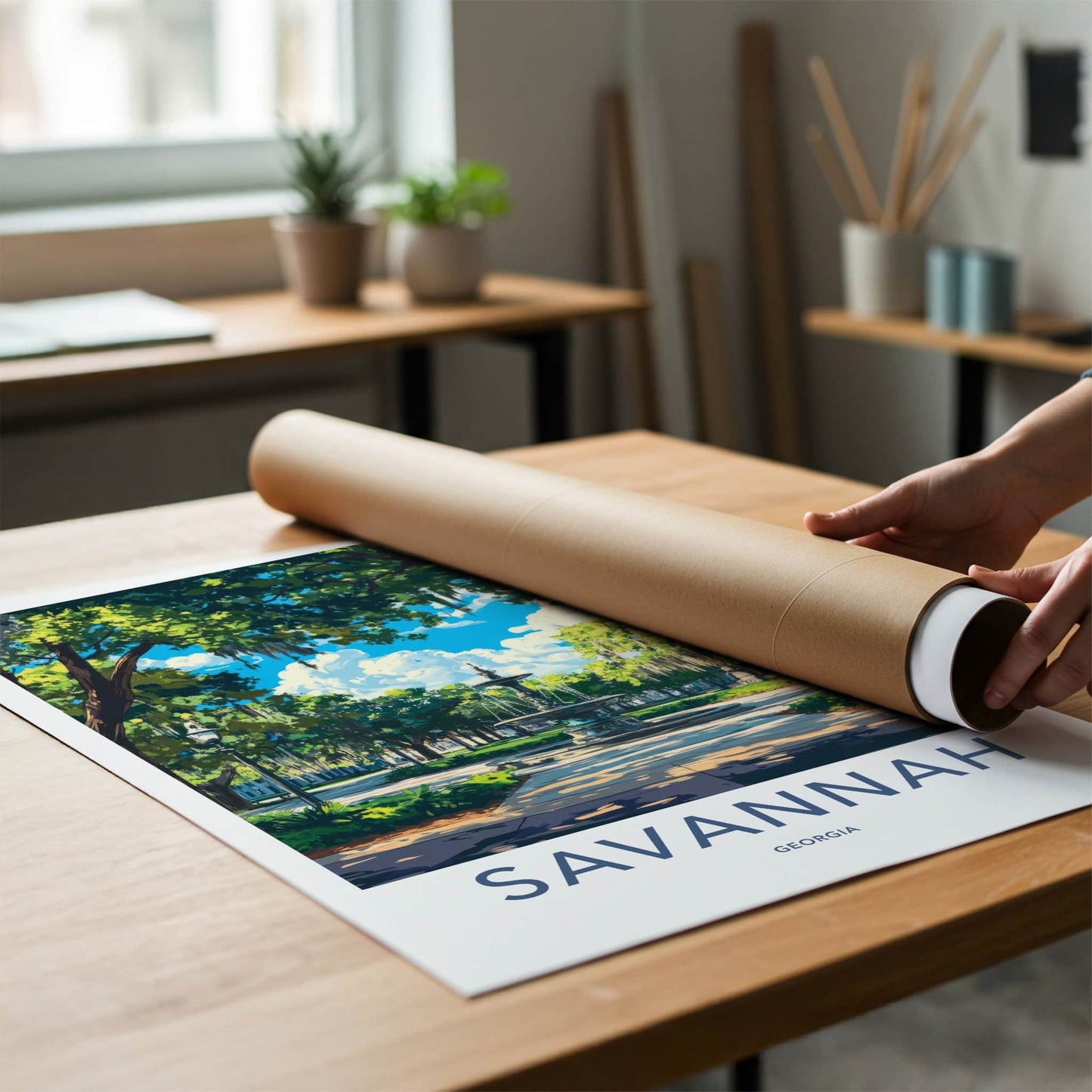 Savannah Poster - Georgia Travel Art - Historic Park Fountain Wall Decor