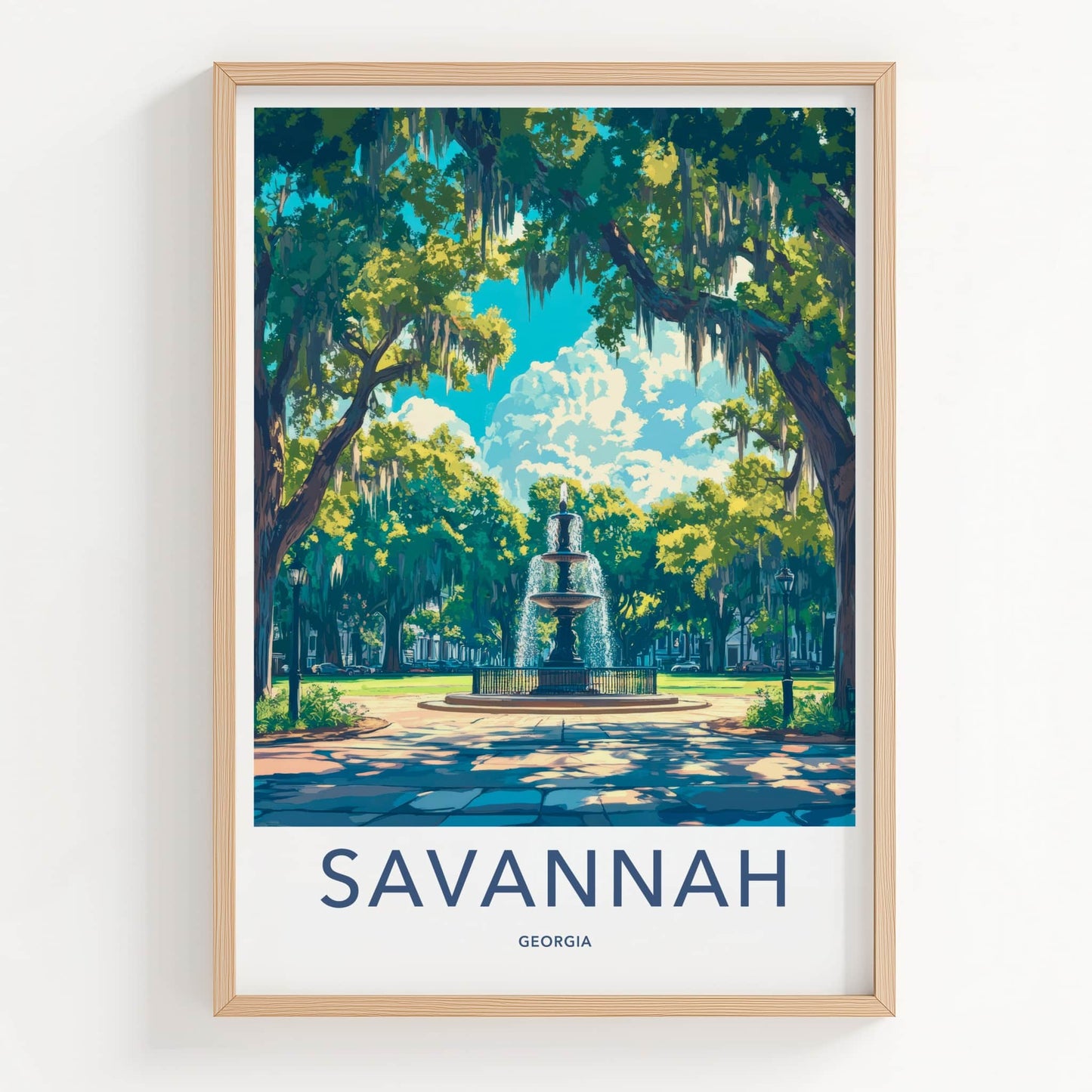 Savannah Poster - Georgia Travel Art - Mossy Park Fountain Home Decor