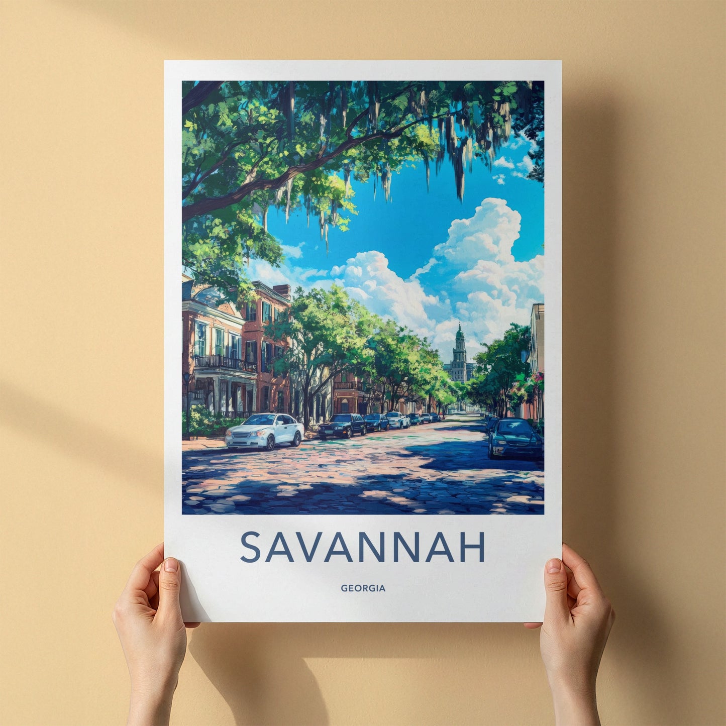 Savannah Poster - Georgia Travel Art - Mossy Street Spire Home Decor