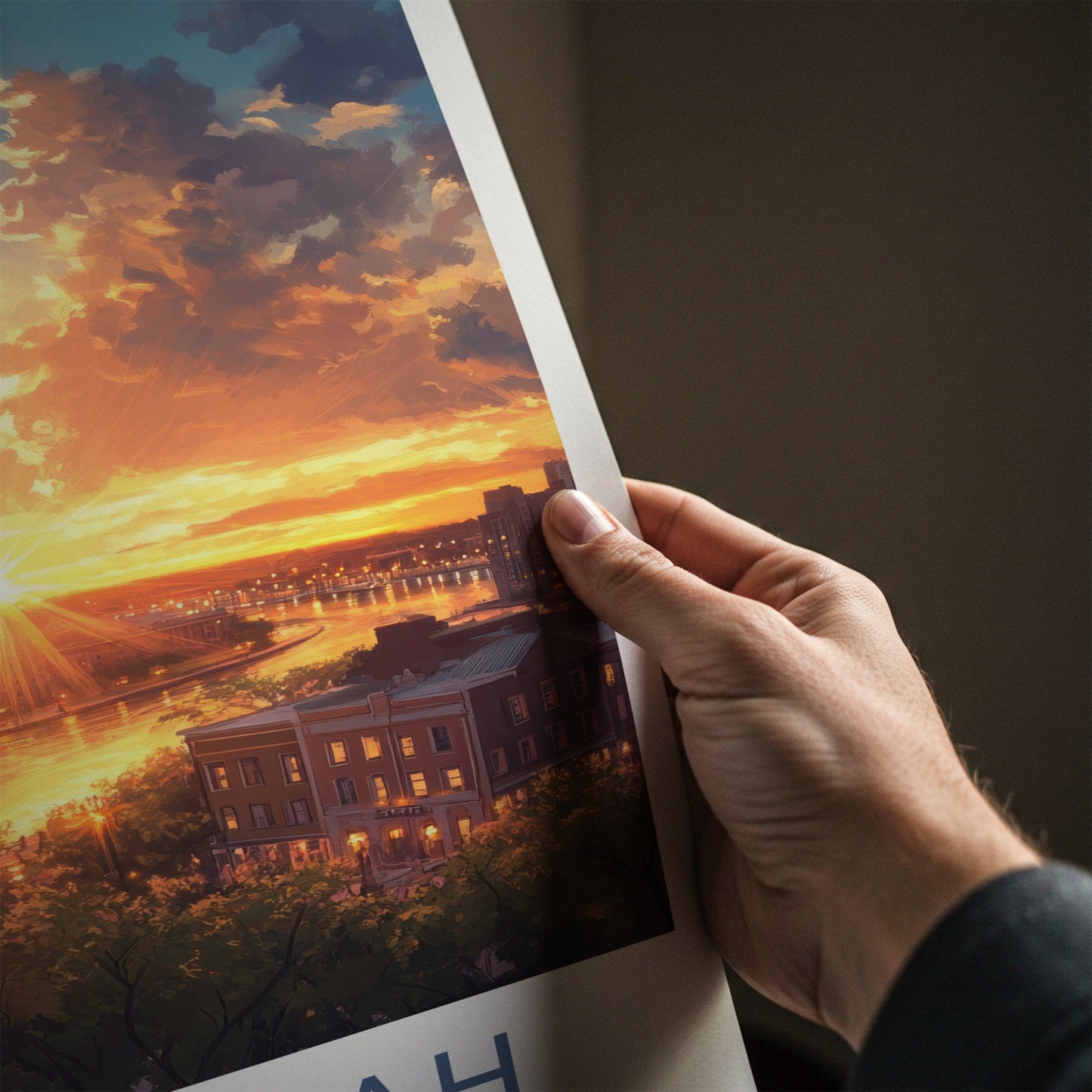 Savannah Poster - Georgia Travel Art - Radiant River Cityscape Home Decor
