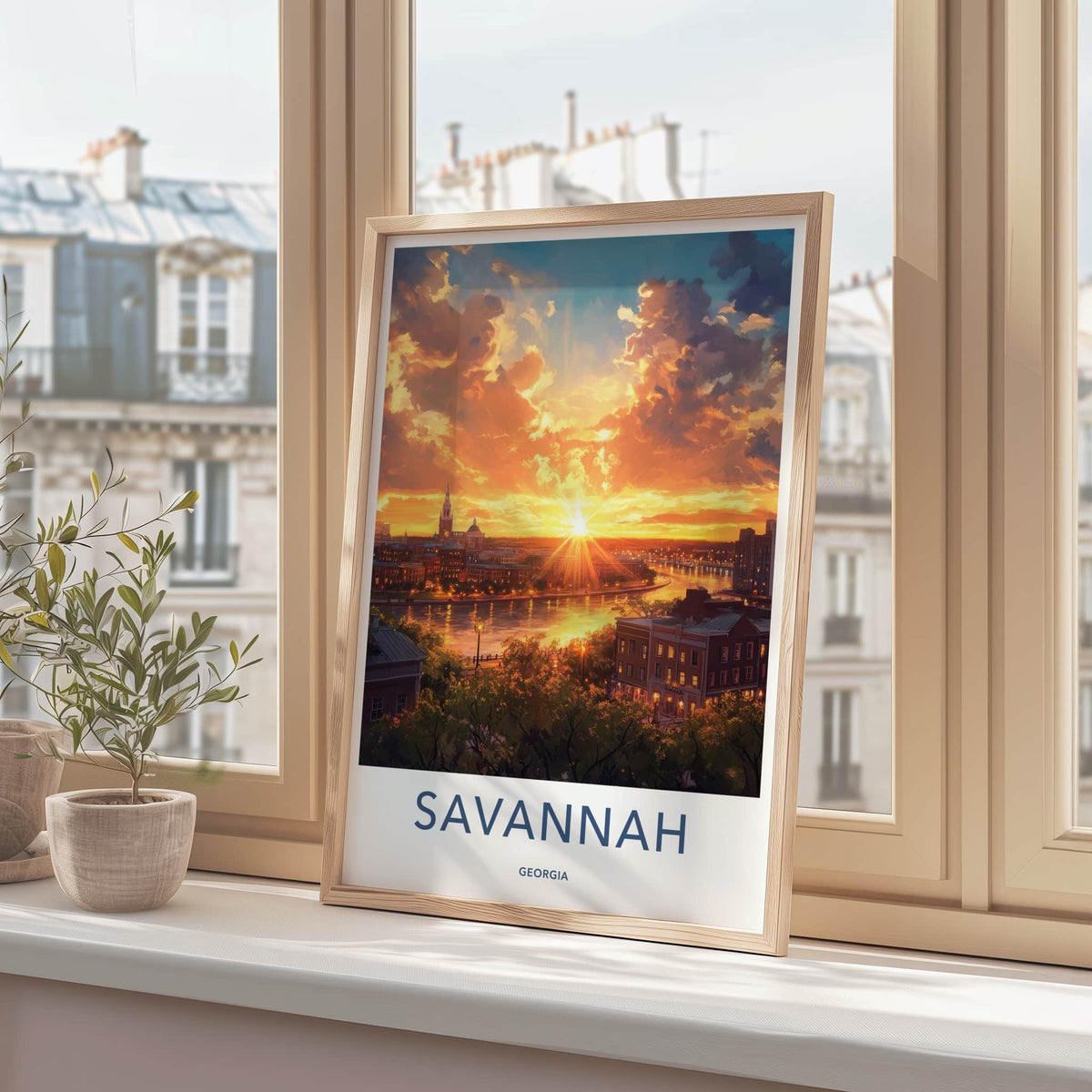 Savannah Poster - Georgia Travel Art - Radiant River Cityscape Home Decor